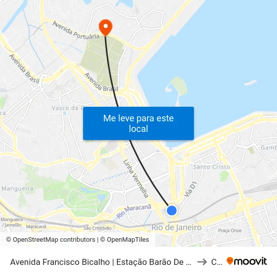Avenida Francisco Bicalho | Estação Barão De Mauá - Pista Lateral 1457 to Caju map