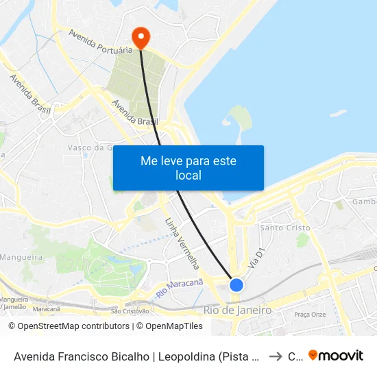 Avenida Francisco Bicalho | Leopoldina (Pista Central - Sentido Rodoviária) to Caju map