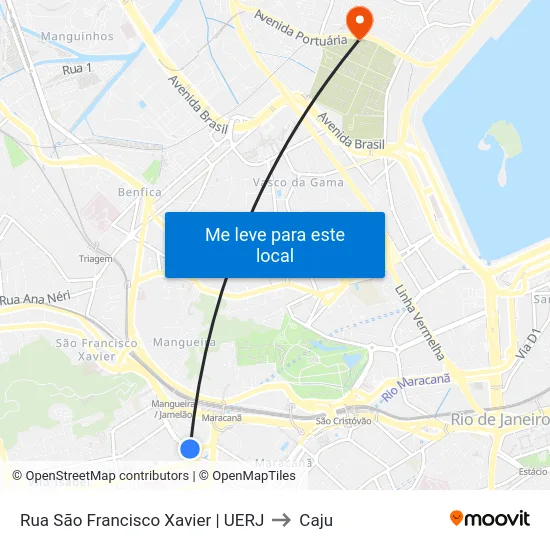 Rua São Francisco Xavier | UERJ to Caju map