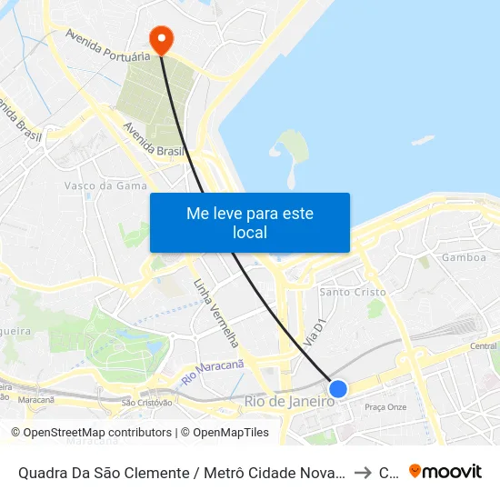 Quadra Da São Clemente / Metrô Cidade Nova (Intermunicipais) to Caju map