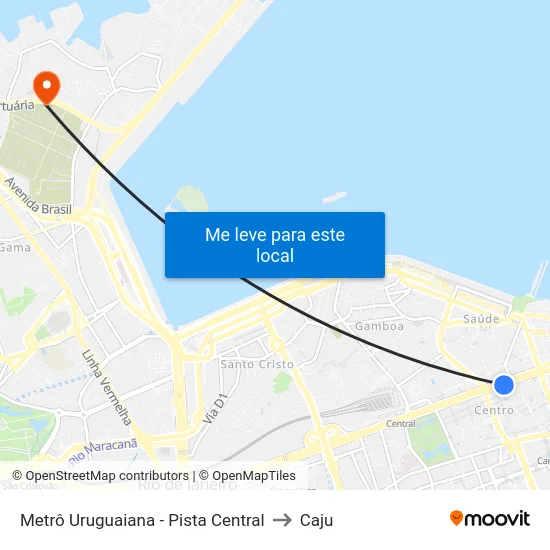 Metrô Uruguaiana - Pista Central to Caju map