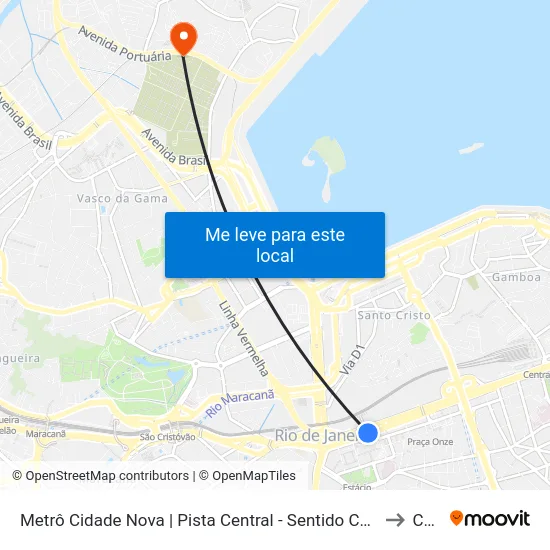 Metrô Cidade Nova | Pista Central - Sentido Candelária to Caju map