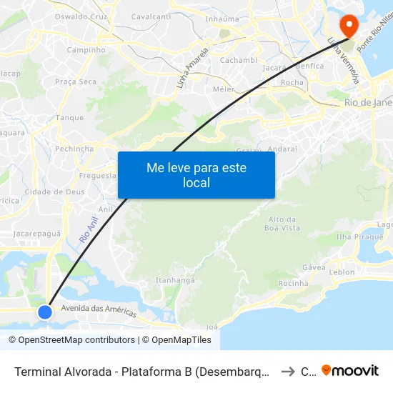 Terminal Alvorada - Plataforma B (Desembarque Transcarioca/Transolímpica) to Caju map