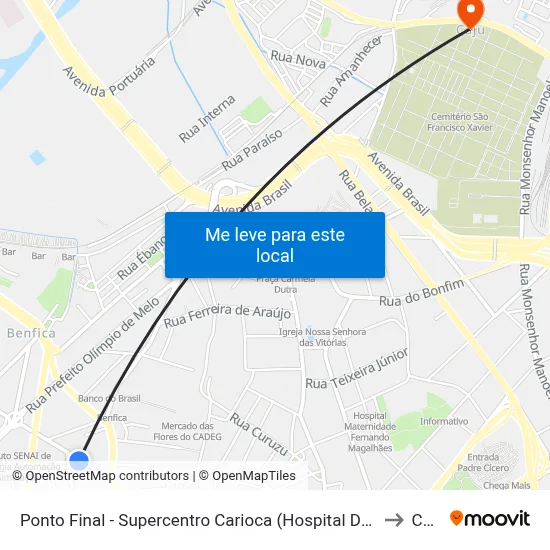Ponto Final - Supercentro Carioca (Hospital Do Olho) to Caju map