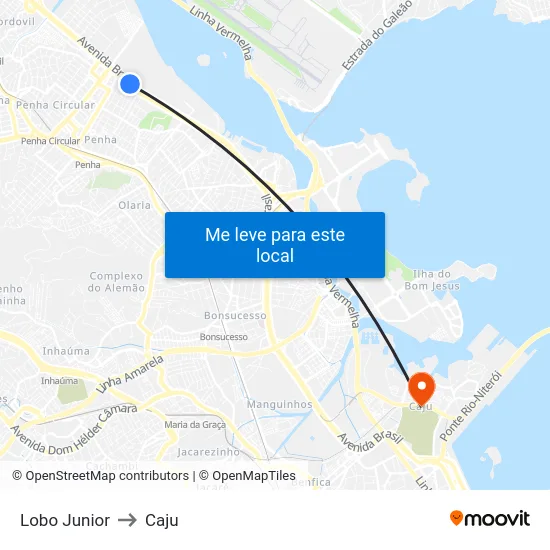 Lobo Junior to Caju map