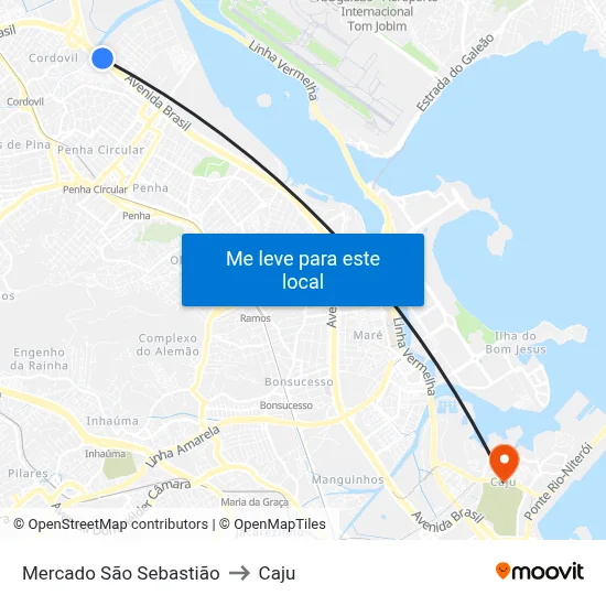 Mercado São Sebastião to Caju map