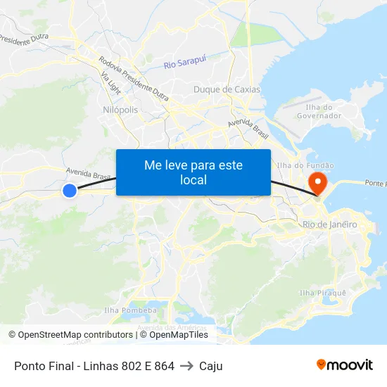 Ponto Final - Linhas 802 E 864 to Caju map