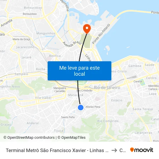 Terminal Metrô São Francisco Xavier - Linhas 600 E 601 to Caju map