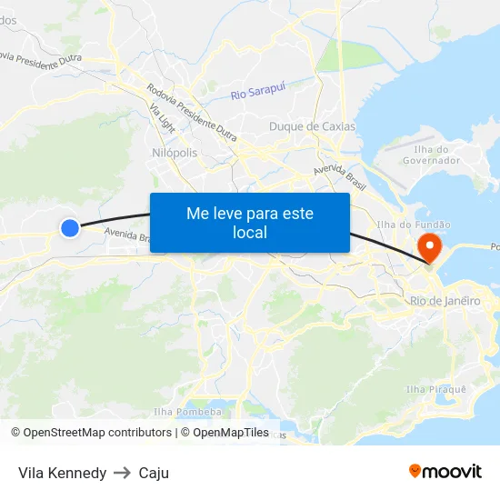 Vila Kennedy to Caju map