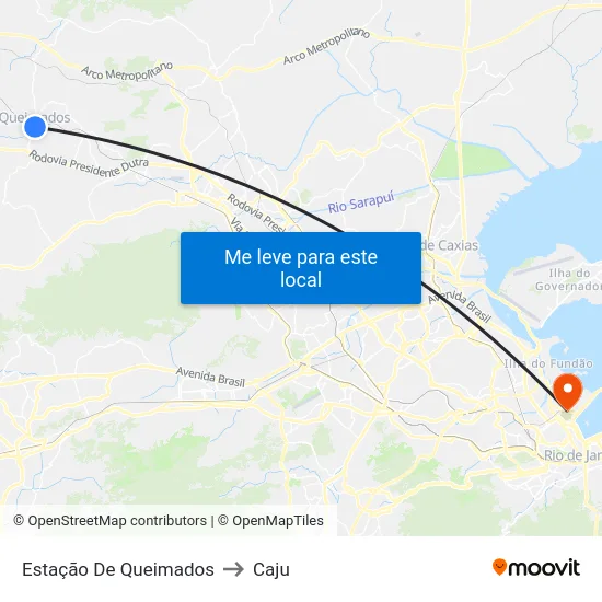 Estação De Queimados to Caju map