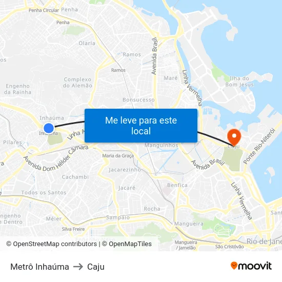Metrô Inhaúma to Caju map