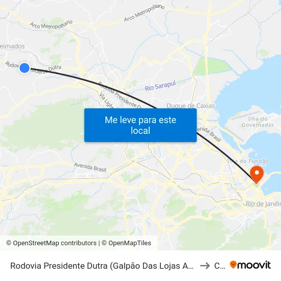 Rodovia Presidente Dutra (Galpão Das Lojas Americanas/Posto Gatão)) to Caju map