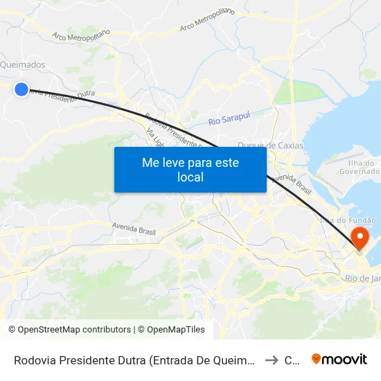 Rodovia Presidente Dutra (Entrada De Queimados) to Caju map
