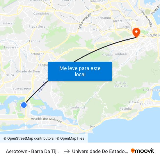 Aerotown - Barra Da Tijuca (Embarque E Desembarque - 1001) to Universidade Do Estado Do Rio De Janeiro - Campus Maracanã map