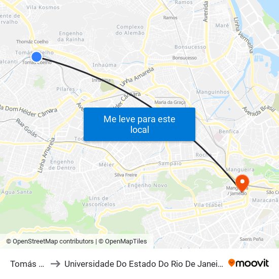 Tomás Coelho to Universidade Do Estado Do Rio De Janeiro - Campus Maracanã map