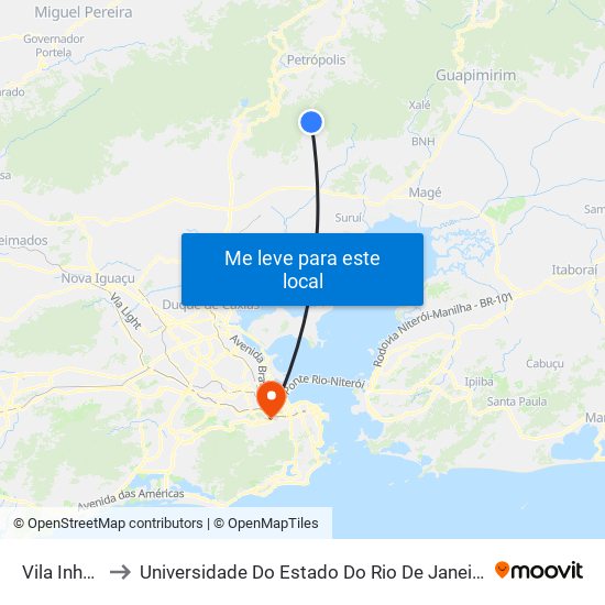 Vila Inhomirim to Universidade Do Estado Do Rio De Janeiro - Campus Maracanã map