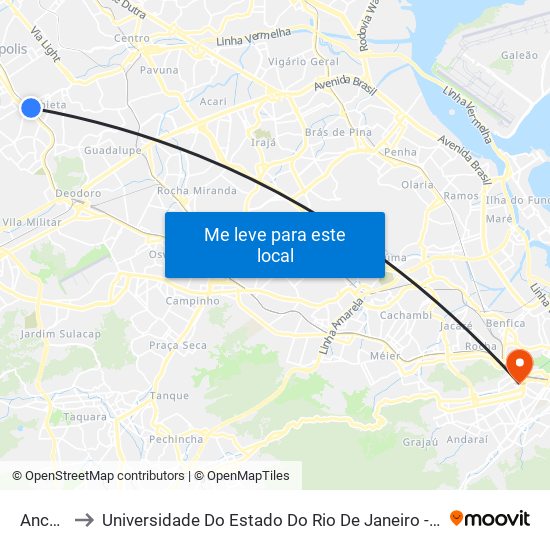 Anchieta to Universidade Do Estado Do Rio De Janeiro - Campus Maracanã map