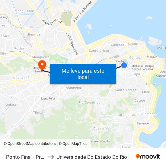 Ponto Final - Praça Da República to Universidade Do Estado Do Rio De Janeiro - Campus Maracanã map