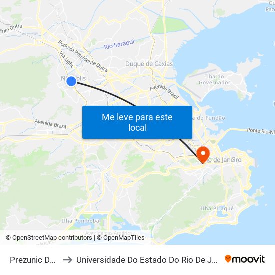 Prezunic De Nilópolis to Universidade Do Estado Do Rio De Janeiro - Campus Maracanã map