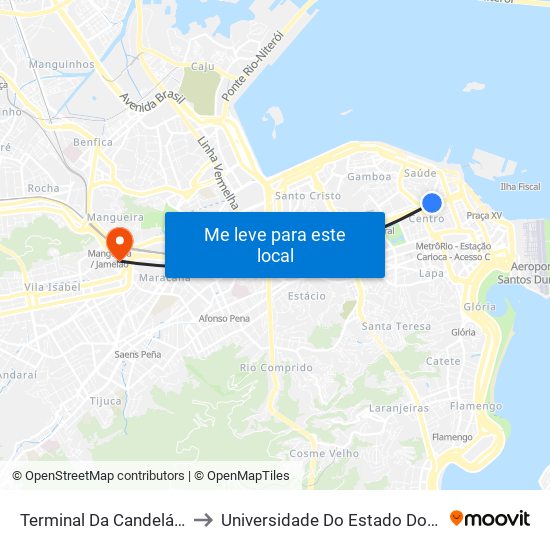 Terminal Da Candelária (Linhas 358, 388 E 389) to Universidade Do Estado Do Rio De Janeiro - Campus Maracanã map