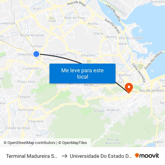 Terminal Madureira Shopping - Linhas 355, 774 E 940 to Universidade Do Estado Do Rio De Janeiro - Campus Maracanã map