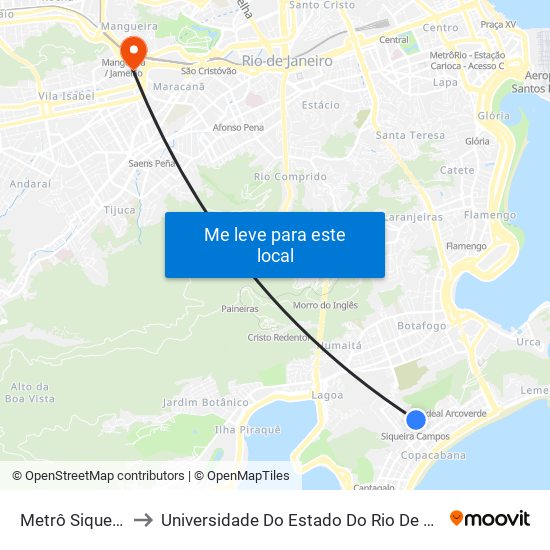 Metrô Siqueira Campos to Universidade Do Estado Do Rio De Janeiro - Campus Maracanã map