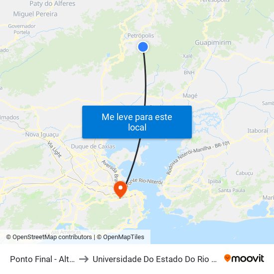 Ponto Final - Alto Da Serra (Trel) to Universidade Do Estado Do Rio De Janeiro - Campus Maracanã map