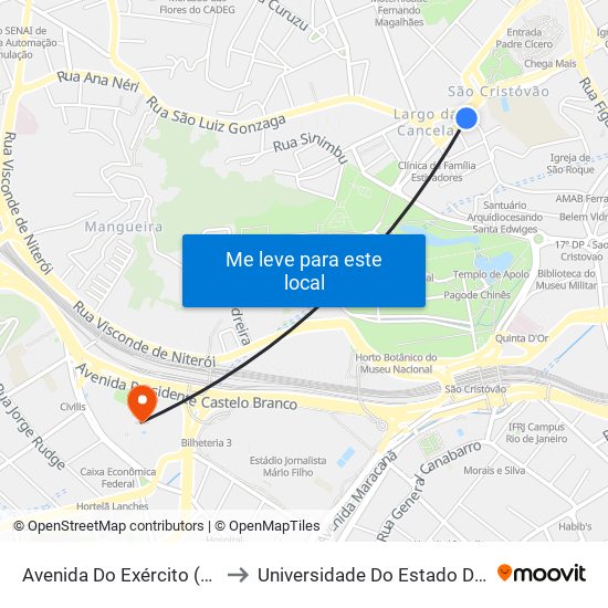 Avenida Do Exército (Sentido Centro / São Cristóvão) to Universidade Do Estado Do Rio De Janeiro - Campus Maracanã map