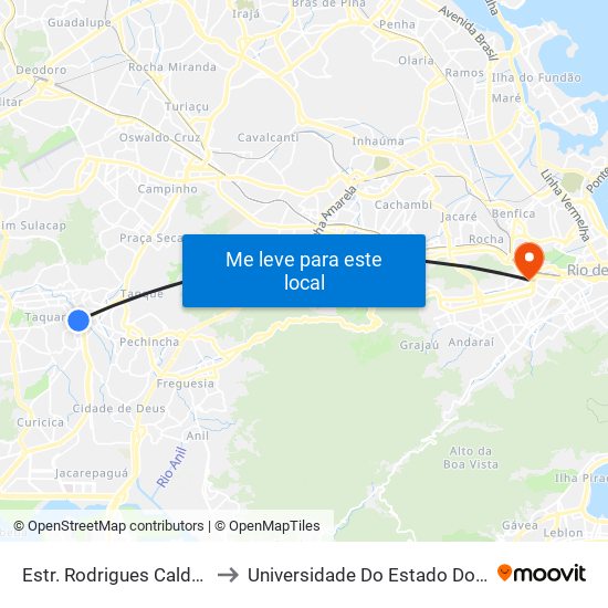 Estr. Rodrigues Caldas | Shopping Taquara Plaza to Universidade Do Estado Do Rio De Janeiro - Campus Maracanã map
