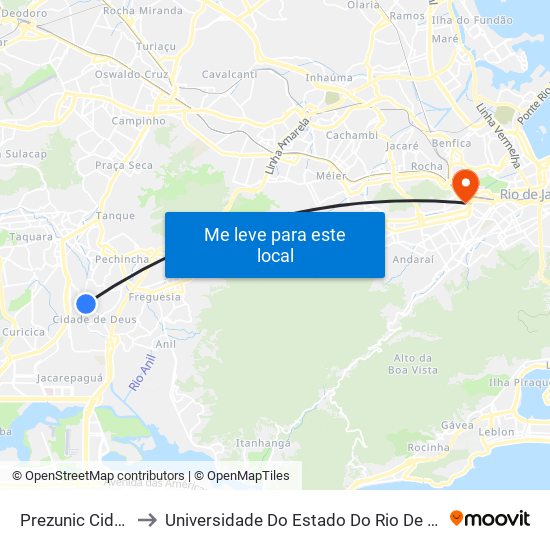 Prezunic Cidade De Deus to Universidade Do Estado Do Rio De Janeiro - Campus Maracanã map