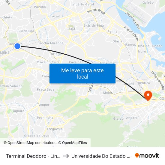 Terminal Deodoro - Linhas Externas (Sentido Vila Militar) to Universidade Do Estado Do Rio De Janeiro - Campus Maracanã map