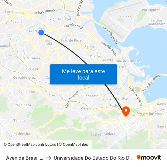 Avenida Brasil - Passarela 25 to Universidade Do Estado Do Rio De Janeiro - Campus Maracanã map