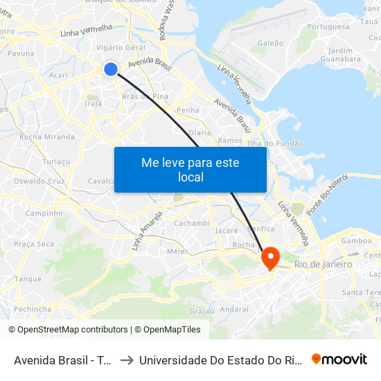 Avenida Brasil - Trevo Das Margaridas to Universidade Do Estado Do Rio De Janeiro - Campus Maracanã map