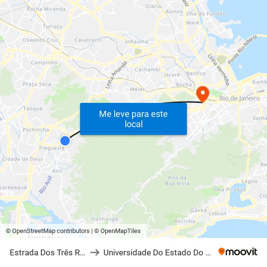 Estrada Dos Três Rios - Estrada Do Bananal to Universidade Do Estado Do Rio De Janeiro - Campus Maracanã map