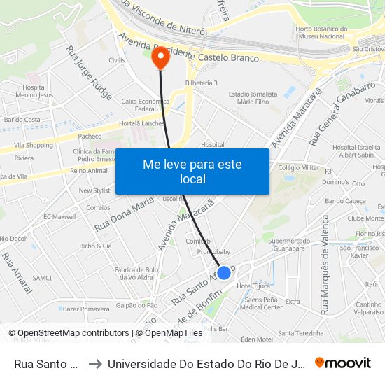 Rua Santo Afonso, 44 to Universidade Do Estado Do Rio De Janeiro - Campus Maracanã map