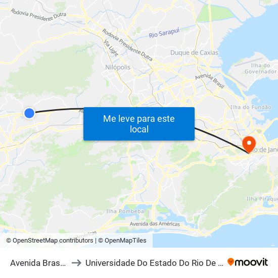 Avenida Brasil - Carobinha to Universidade Do Estado Do Rio De Janeiro - Campus Maracanã map