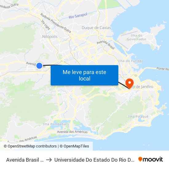 Avenida Brasil - Posto Vagão to Universidade Do Estado Do Rio De Janeiro - Campus Maracanã map