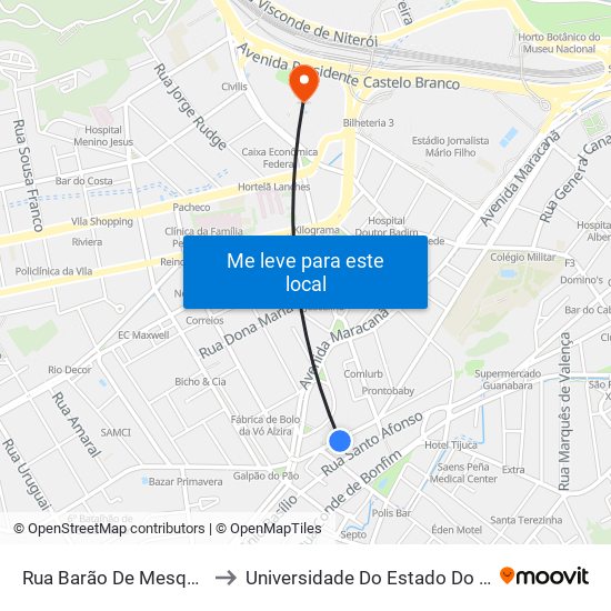 Rua Barão De Mesquita | Mundial Santo Afonso to Universidade Do Estado Do Rio De Janeiro - Campus Maracanã map