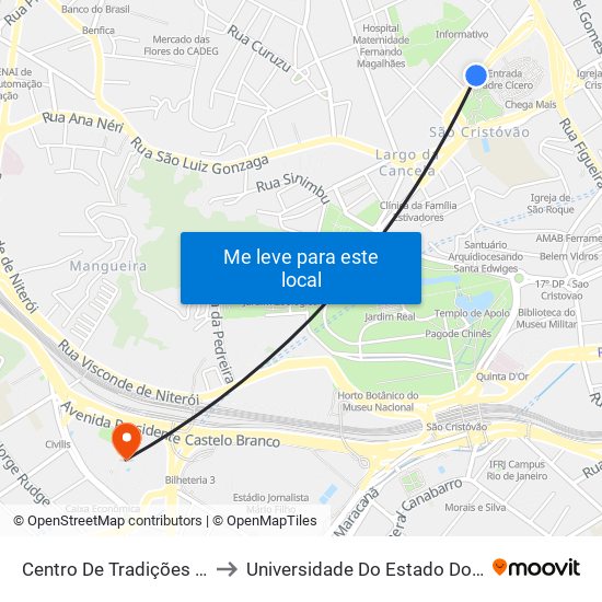 Centro De Tradições Nordestinas - Entrada Norte to Universidade Do Estado Do Rio De Janeiro - Campus Maracanã map