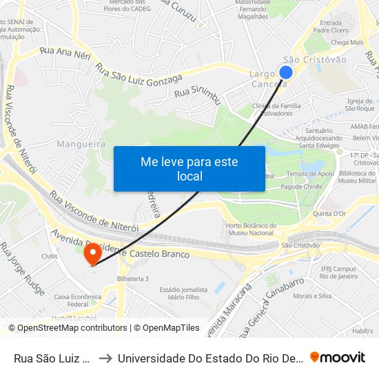 Rua São Luiz Gonzaga, 118 to Universidade Do Estado Do Rio De Janeiro - Campus Maracanã map