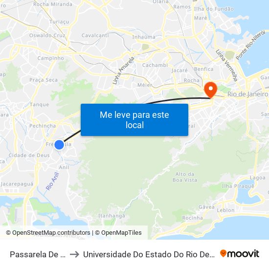 Passarela De Jacarepaguá to Universidade Do Estado Do Rio De Janeiro - Campus Maracanã map