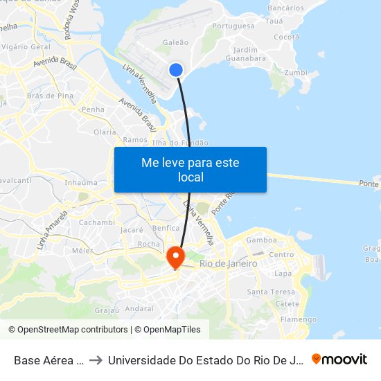 Base Aérea Do Galeão to Universidade Do Estado Do Rio De Janeiro - Campus Maracanã map