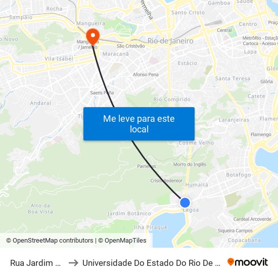 Rua Jardim Botânico, 51 to Universidade Do Estado Do Rio De Janeiro - Campus Maracanã map