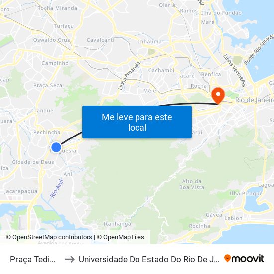 Praça Tedim Cerqueira to Universidade Do Estado Do Rio De Janeiro - Campus Maracanã map