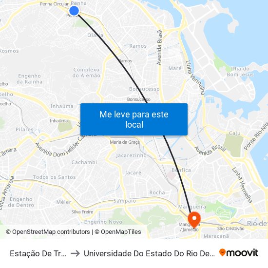 Estação De Trem Da Penha to Universidade Do Estado Do Rio De Janeiro - Campus Maracanã map