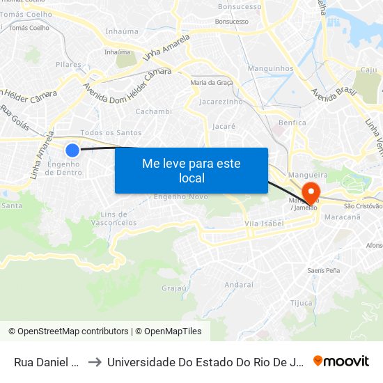 Rua Daniel Carneiro, 7 to Universidade Do Estado Do Rio De Janeiro - Campus Maracanã map