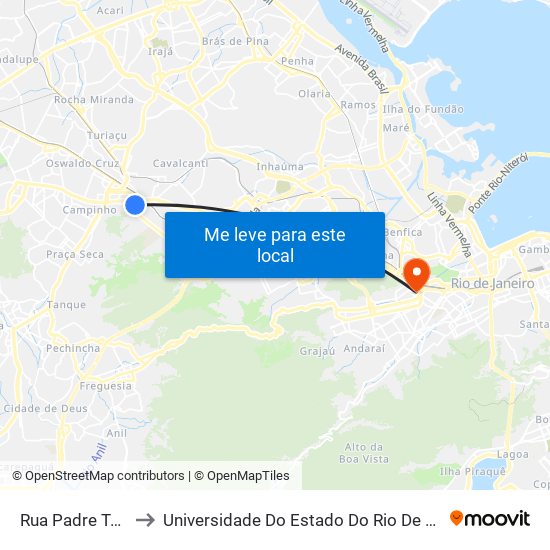 Rua Padre Telêmaco, 72 to Universidade Do Estado Do Rio De Janeiro - Campus Maracanã map