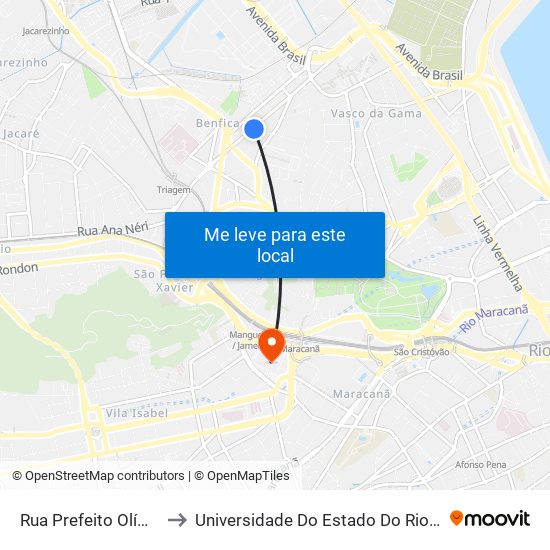 Rua Prefeito Olímpio De Melo, 1615 to Universidade Do Estado Do Rio De Janeiro - Campus Maracanã map