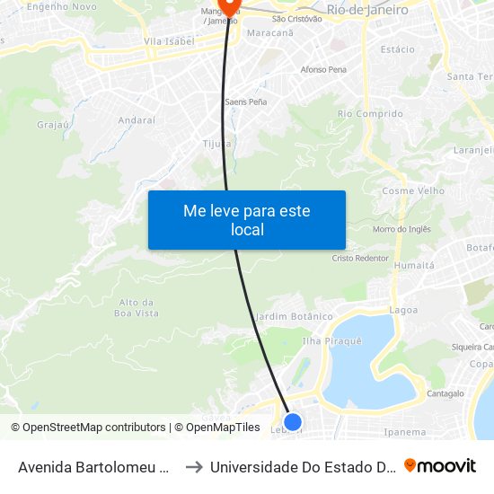 Avenida Bartolomeu Mitre, 570 (Linhas Sentido Barra) to Universidade Do Estado Do Rio De Janeiro - Campus Maracanã map