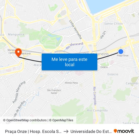 Praça Onze | Hosp. Escola São Francisco De Assis | Escola De Enfermagem Anna Nery to Universidade Do Estado Do Rio De Janeiro - Campus Maracanã map